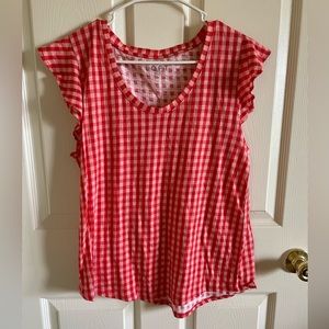 LOFT Red Checkered Tee